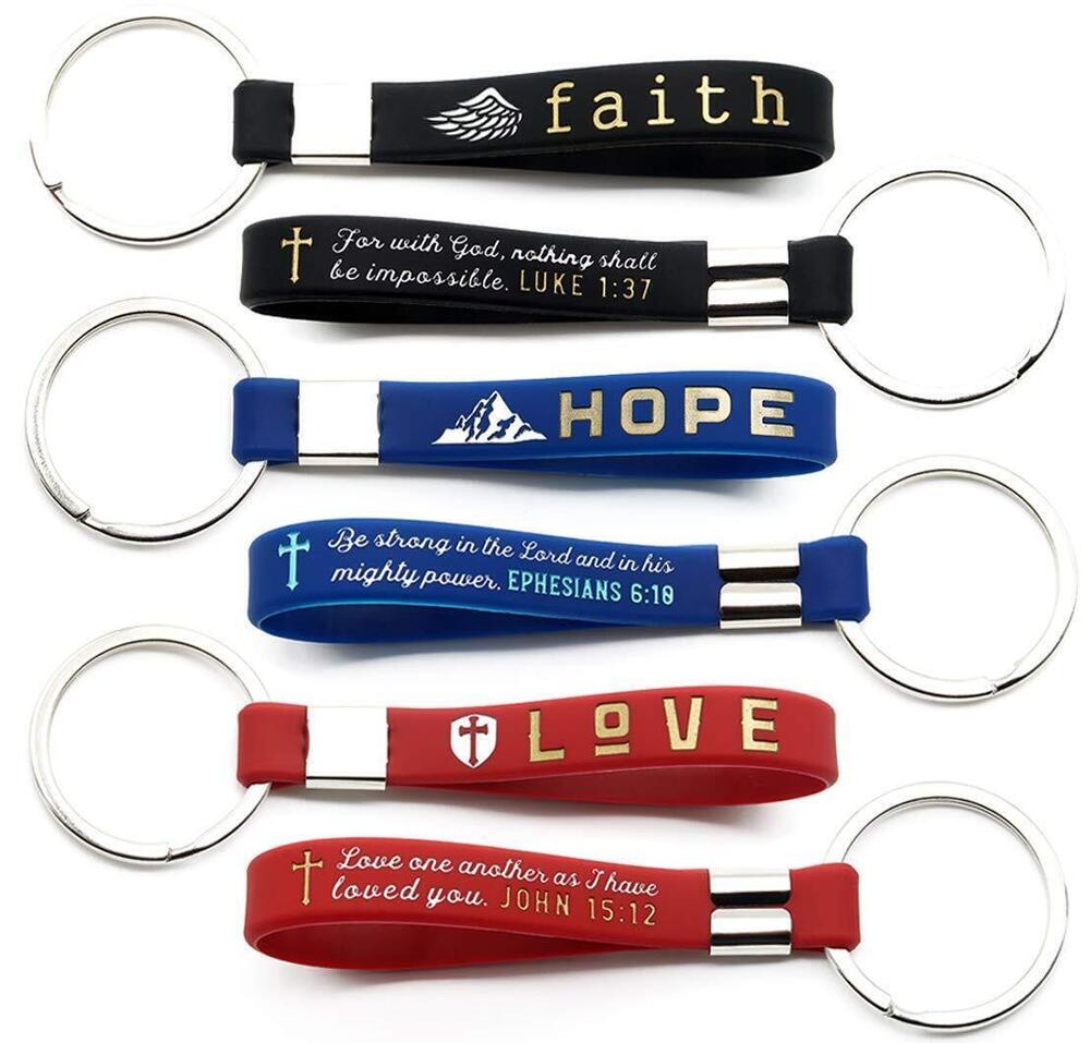 1048 Faith Hope Love Christian Keychains with Bible Verses Silicone Rubber